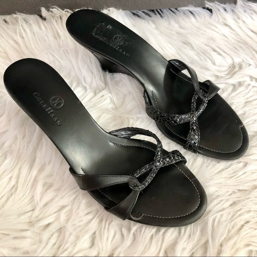 Cole Haan Black Braided Strap Slide Sandals